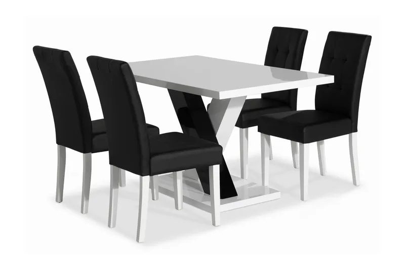 Cesi Spisegruppe 140 cm med 4 Viktor Stoler, Hvit/Svart/Svart PU