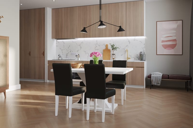 Cesi Spisegruppe 140 cm med 4 Viktor Stoler - Hvit/Svart/Svart PU - Møbler - Bord - Spisegrupper