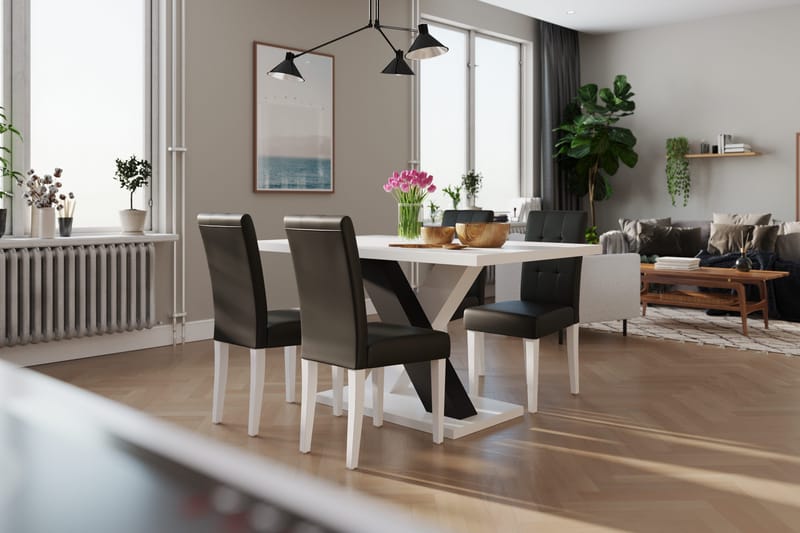Cesi Spisegruppe 140 cm med 4 Viktor Stoler - Hvit/Svart/Svart PU - Møbler - Bord - Spisegrupper