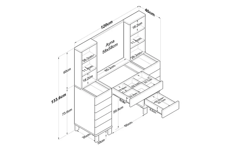 Ceylon Sminkebord 120 cm - Hvit - Møbler - Bord - Sminkebord & toalettbord - Sminkebord med speil