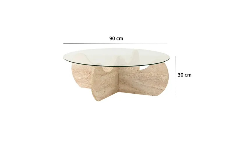 Chaino Rundt Sofabord 90 cm i Tre og Glass med Skulpturelt Understell - Klar - Møbler - Bord - Sofabord