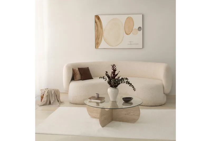 Chaino Rundt Sofabord 90 cm i Tre og Glass med Skulpturelt Understell - Klar - Møbler - Bord - Sofabord