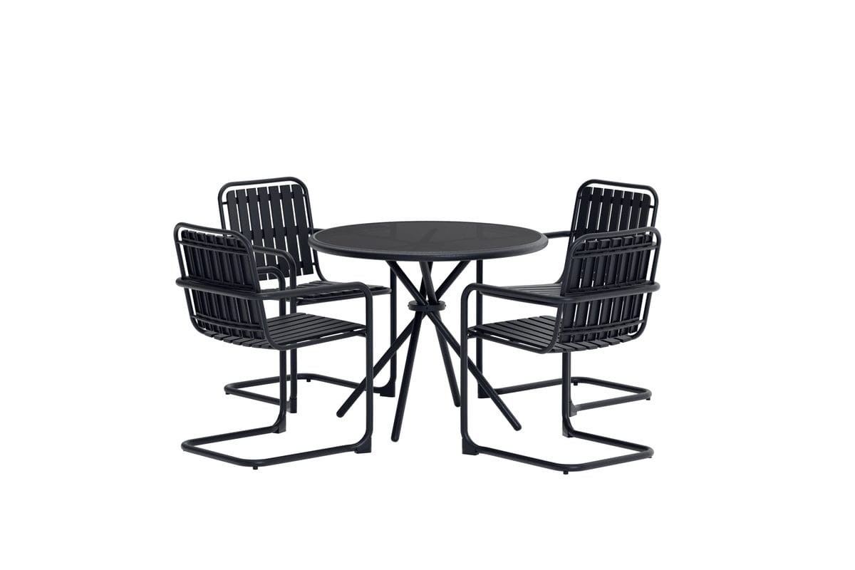 Chios spisegruppe 90 cm med 4 stoler utendørs - Svart
