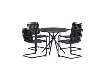 Chios spisegruppe 90 cm med 4 stoler utendørs - Svart - Møbler - Bord - Spisegrupper