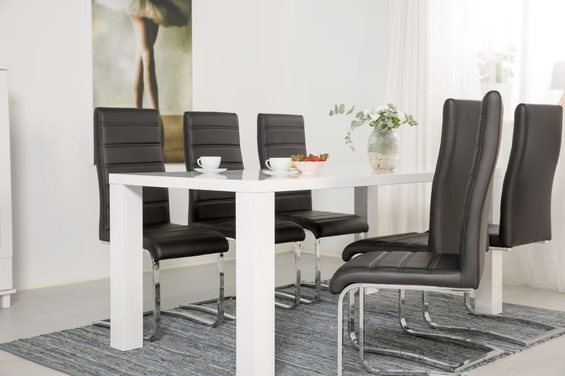 Cibus Spisegruppe med 6 Stoler - Hvit/Svart - Møbler - Bord - Spisegrupper