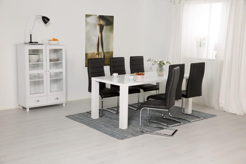 Cibus Spisegruppe med 6 Stoler - Hvit/Svart - Møbler - Bord - Spisegrupper