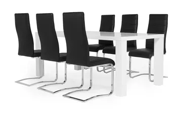Cibus Spisegruppe med 6 Stoler - Hvit/Svart - Møbler - Bord - Spisegrupper