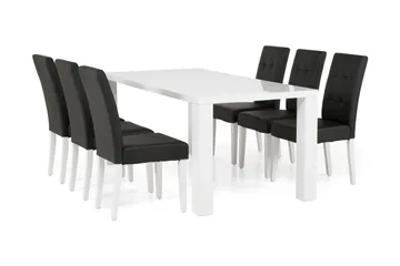 Cibus Spisegruppe med 6 Viktor Stoler - Hvit/Svart PU - Møbler - Bord - Spisegrupper