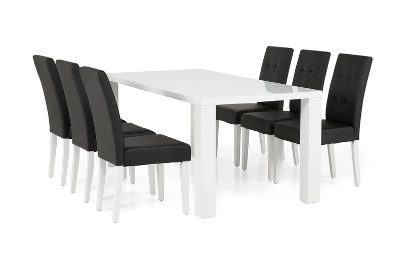 Cibus Spisegruppe med 6 Viktor Stoler - Hvit/Svart PU - Møbler - Bord - Spisegrupper