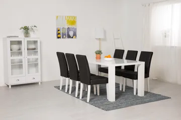 Cibus Spisegruppe med 6 Viktor Stoler - Hvit/Svart PU - Møbler - Bord - Spisegrupper