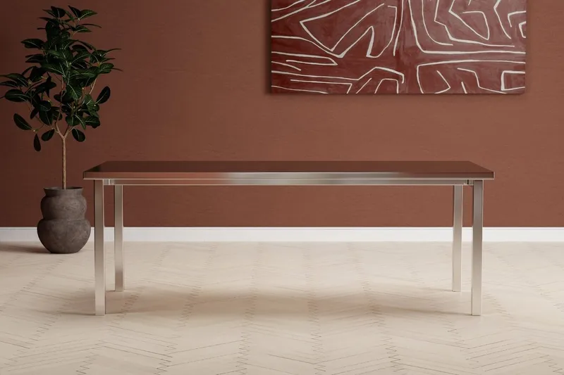 Cilo Stort Rektangulært Spisebord 210 cm i Tre og Metall, Sølv