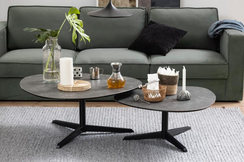 Cimino Ovalt Sofabord 84 cm i Keramikk med Understell i Metall - Mørkegrå - Møbler - Bord - Sofabord