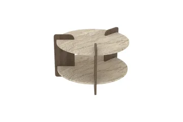 Cindral sofabord 70 cm rundt - Travertin og Valnøtt - Møbler - Bord - Sofabord