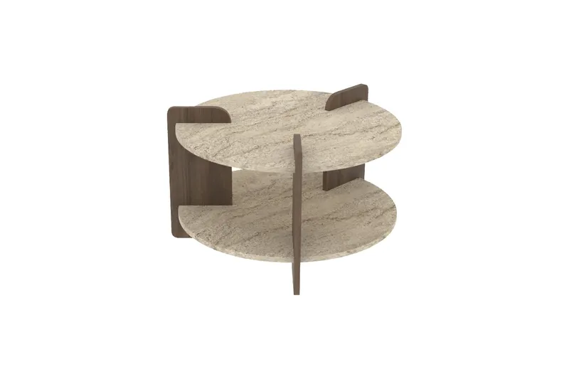 Cindral sofabord 70 cm rundt - Travertin og Valnøtt - Møbler - Bord - Sofabord