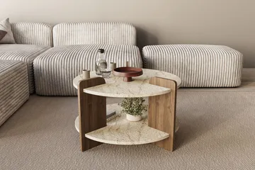 Cindral sofabord 70 cm rundt - Travertin og Valnøtt - Møbler - Bord - Sofabord