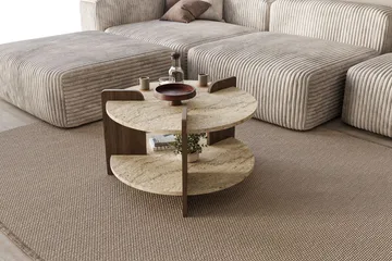 Cindral sofabord 70 cm rundt - Travertin og Valnøtt - Møbler - Bord - Sofabord