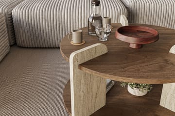 Cindral sofabord 70 cm rundt - Valnøtt og Travertin - Møbler - Bord - Sofabord