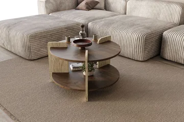 Cindral sofabord 70 cm rundt - Valnøtt og Travertin - Møbler - Bord - Sofabord