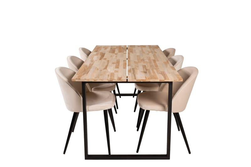 Cirebon Spisegruppe 200 cm Rektangulær med 6 Velvet Stoler, Beige