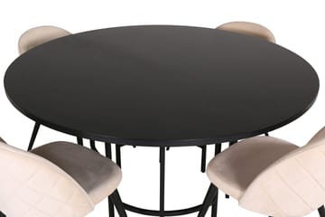 Copenhagen Rund Spisegruppe 140 cm med 4 Velvet Spisestoler - svart og beige - Møbler - Bord - Spisegrupper