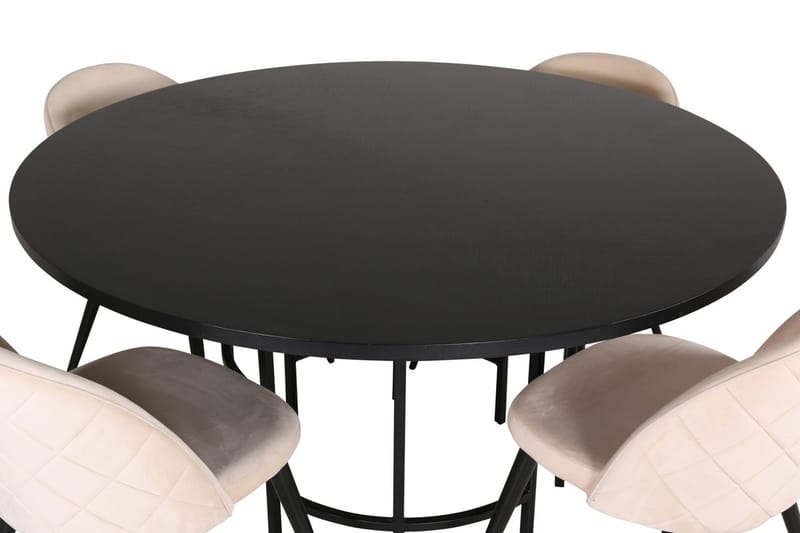 Copenhagen Rund Spisegruppe 140 cm med 4 Velvet Spisestoler - svart og beige - Møbler - Bord - Spisegrupper