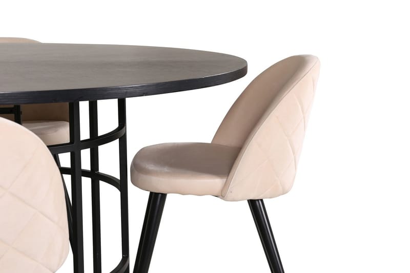 Copenhagen Rund Spisegruppe 140 cm med 4 Velvet Spisestoler - svart og beige - Møbler - Bord - Spisegrupper