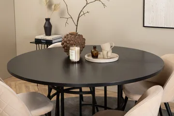 Copenhagen Rund Spisegruppe 140 cm med 4 Velvet Spisestoler - svart og beige - Møbler - Bord - Spisegrupper
