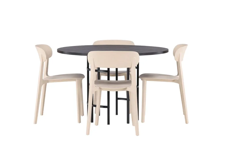 Copenhagen Spisegruppe 115 cm Rund med 4 Åstol Stoler, Beige