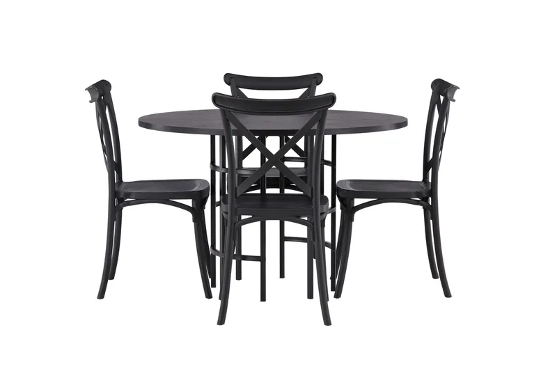 Copenhagen Spisegruppe 115 cm Rund med 4 Crosett Stoler, Sort