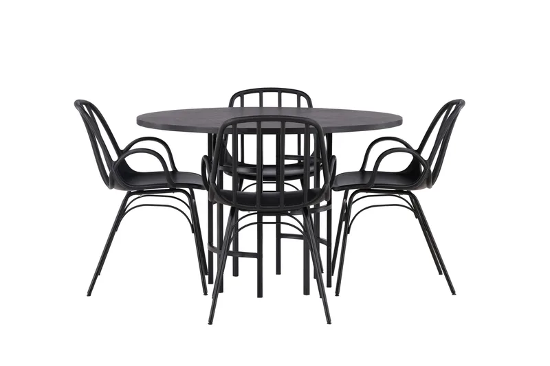 Copenhagen Spisegruppe 115 cm Rund med 4 Dyrön Stoler, Sort