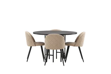 Copenhagen Spisegruppe 115 cm Rund med 4 Velvet Stoler