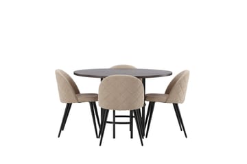 Copenhagen spisegruppe 115 cm rund med 4 Velvet-stoler - Beige - Møbler - Bord - Spisegrupper