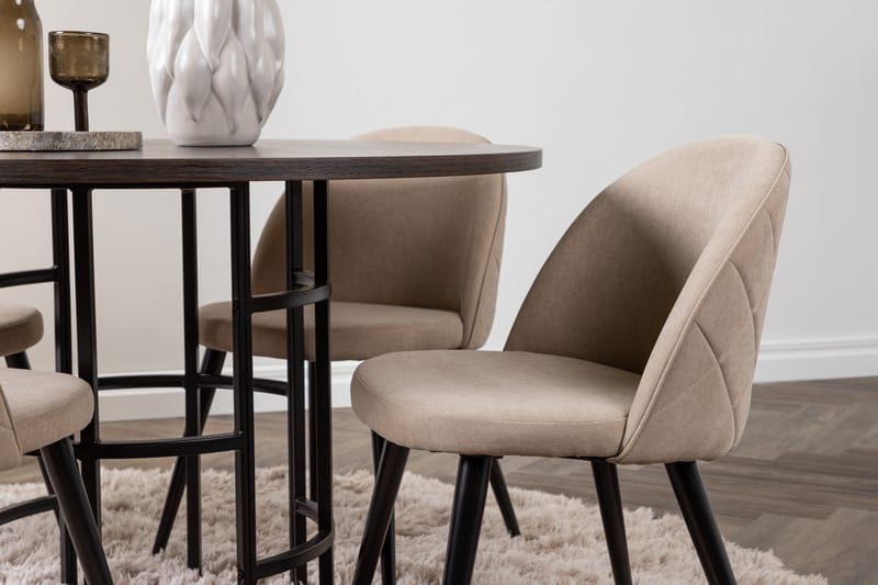 Copenhagen Spisegruppe 115 cm Rund med 4 Velvet Stoler - Beige - Møbler - Bord - Spisegrupper