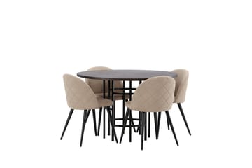 Copenhagen spisegruppe 115 cm rund med 4 Velvet-stoler - Beige - Møbler - Bord - Spisegrupper