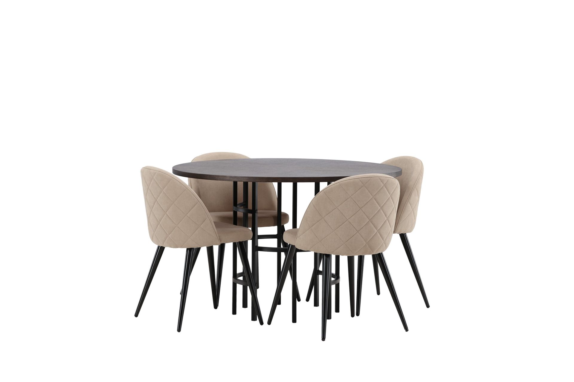 Copenhagen Spisegruppe 115 cm Rund med 4 Velvet Stoler - Beige - Møbler - Bord - Spisegrupper