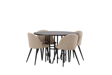 Copenhagen Spisegruppe 115 cm Rund med 4 Velvet Stoler - Beige - Møbler - Bord - Spisegrupper