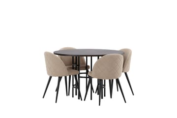 Copenhagen spisegruppe 115 cm rund med 4 Velvet-stoler - Beige - Møbler - Bord - Spisegrupper