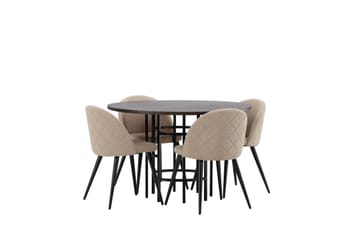 Copenhagen spisegruppe 115 cm rund med 4 Velvet-stoler - Beige - Møbler - Bord - Spisegrupper