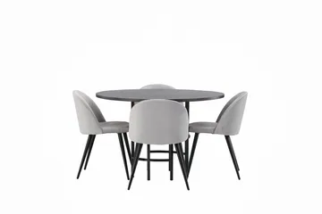 Copenhagen Spisegruppe 115 cm Rund med 4 Velvet Stoler - Grå - Møbler - Bord - Spisegrupper