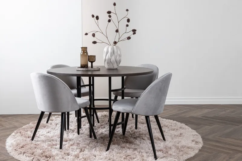 Copenhagen Spisegruppe 115 cm Rund med 4 Velvet Stoler - Grå - Møbler - Bord - Spisegrupper