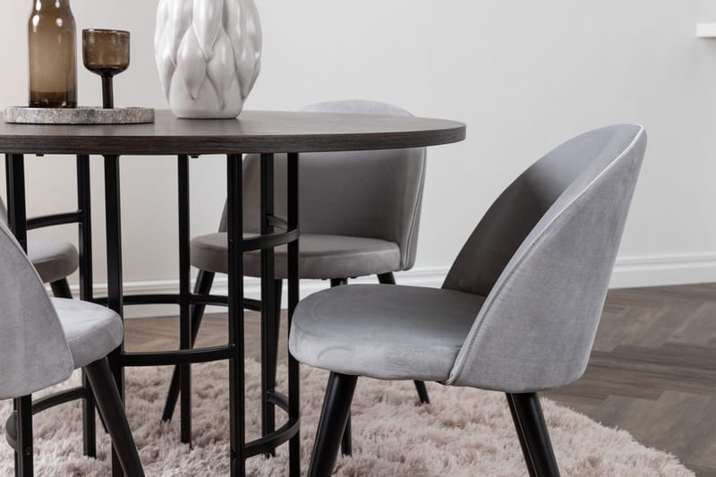 Copenhagen Spisegruppe 115 cm Rund med 4 Velvet Stoler - Grå - Møbler - Bord - Spisegrupper