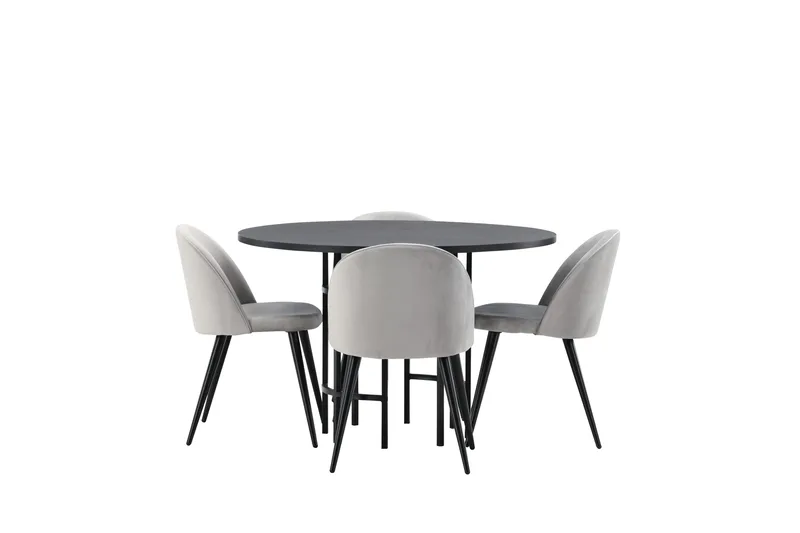 Copenhagen Spisegruppe 115 cm Rund med 4 Velvet Stoler, Sort