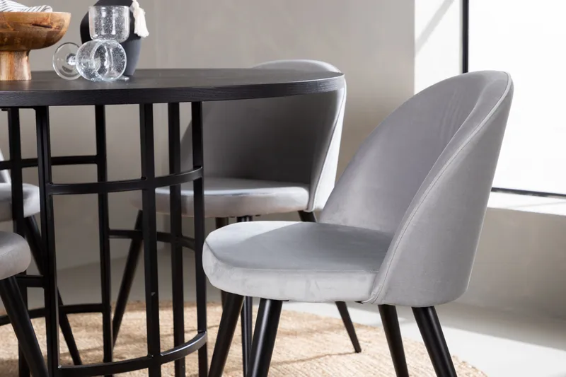 Copenhagen Spisegruppe 115 cm Rund med 4 Velvet Stoler - Sort - Møbler - Bord - Spisegrupper