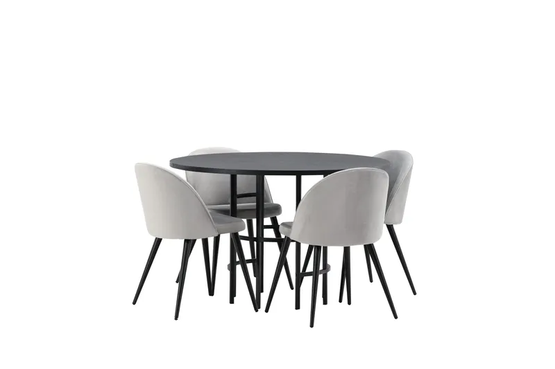 Copenhagen Spisegruppe 115 cm Rund med 4 Velvet Stoler - Sort - Møbler - Bord - Spisegrupper