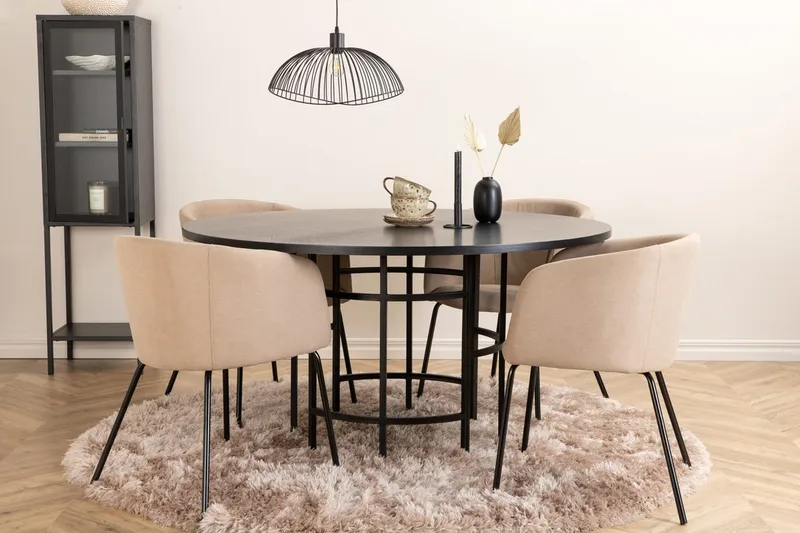 Copenhagen Spisegruppe 140 cm rund med 4 Berit stoler, Beige/Svart