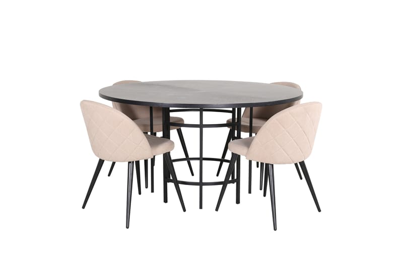 Copenhagen Spisegruppe 140 cm Rund med 4 Velvet Stoler - Beige - Møbler - Bord - Spisegrupper