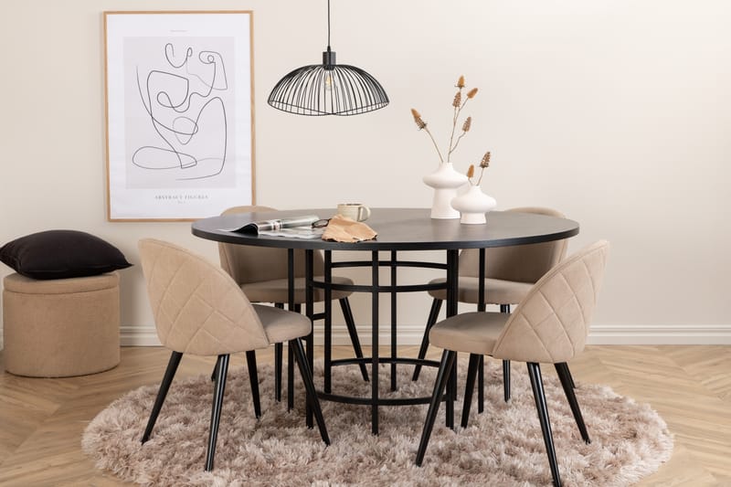 Copenhagen Spisegruppe 140 cm Rund med 4 Velvet Stoler - Beige - Møbler - Bord - Spisegrupper