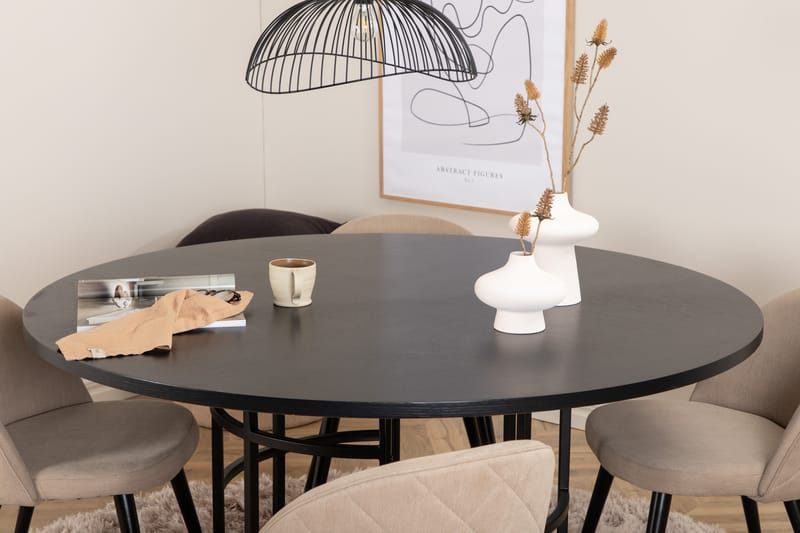 Copenhagen Spisegruppe 140 cm Rund med 4 Velvet Stoler - Beige - Møbler - Bord - Spisegrupper