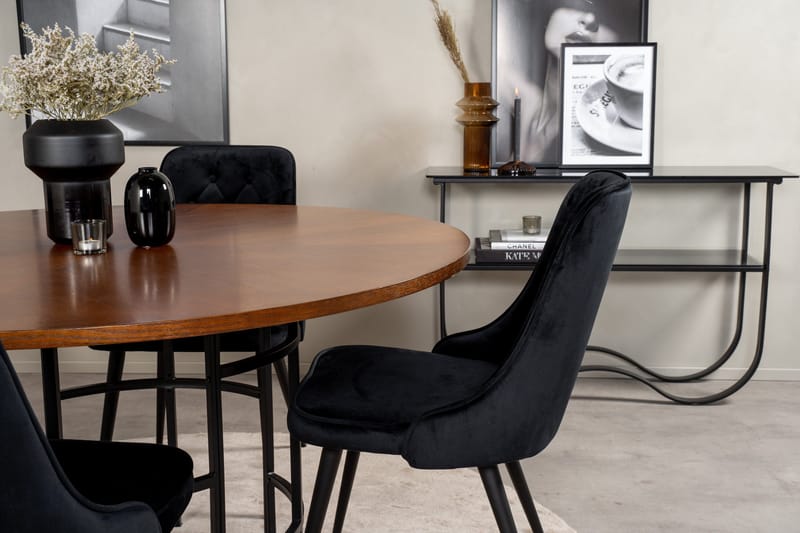 Copenhagen Spisegruppe 140 cm Rund med 4 Velvet Stoler - Sort - Møbler - Bord - Spisegrupper
