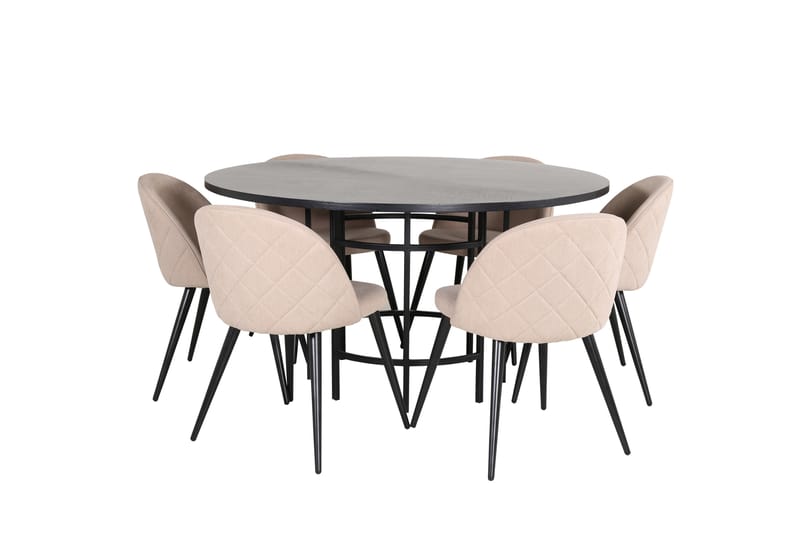 Copenhagen Spisegruppe 140 cm Rund med 6 Velvet Stoler - Beige - Møbler - Bord - Spisegrupper